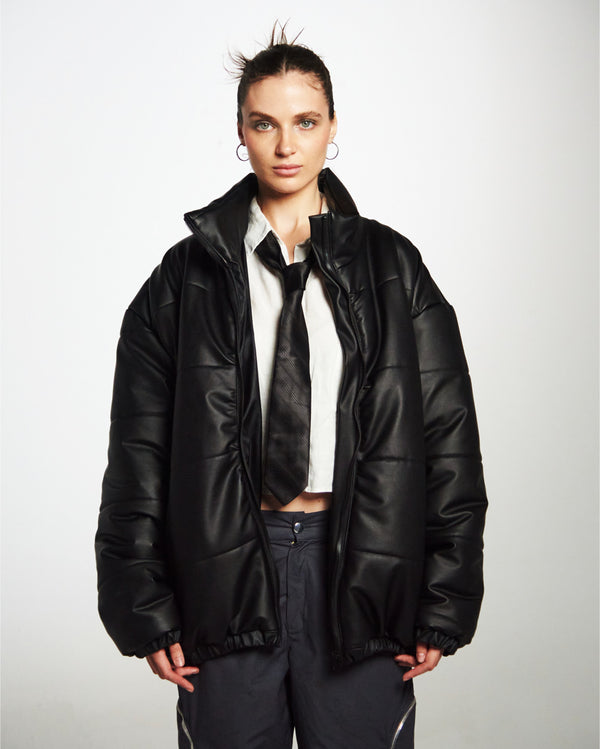 Leather puffer jacket
