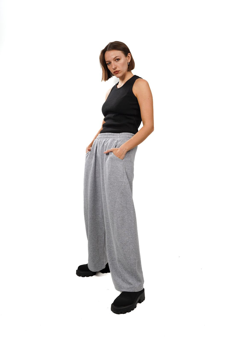 Initials wide leg sweatpants- Grey